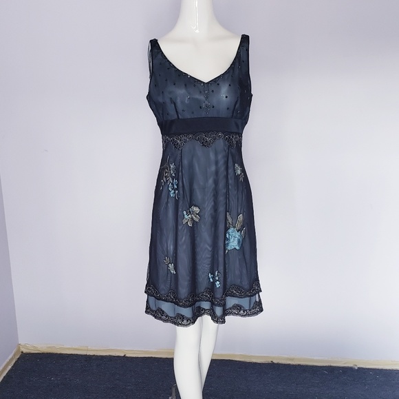 Sold Silk Boho Adrianna Papell Beaded Sheer Dress - Picture 2 of 8